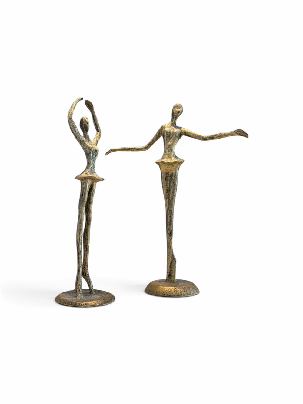 Set of 2 12" Abstract Ballet Dancer‎ Sculptures Cast Metal Antique Gold Finish